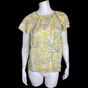 Candace Cameron Bure‎ Printed Tulip Sleeve Bow Back Blouse Yellow XS